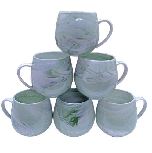 6PCS Marble Design Ceramic Coffee Mug Set With Handle – Modern Tea & Coffee Cups Drinkware Set for Home, Office & Kitchen – Durable Marble Pattern Ceramic Mug Set for Coffee, Milk, Tea & Hot Drinks