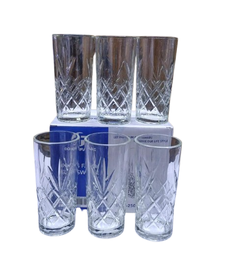 6PCS Clear Glass Tumblers Set – Premium Drinking Glasses for Juice, Water, Soda & Cocktails, Durable Crystal Design Highball Glass Set for Home, Kitchen, Bar & Restaurant Use