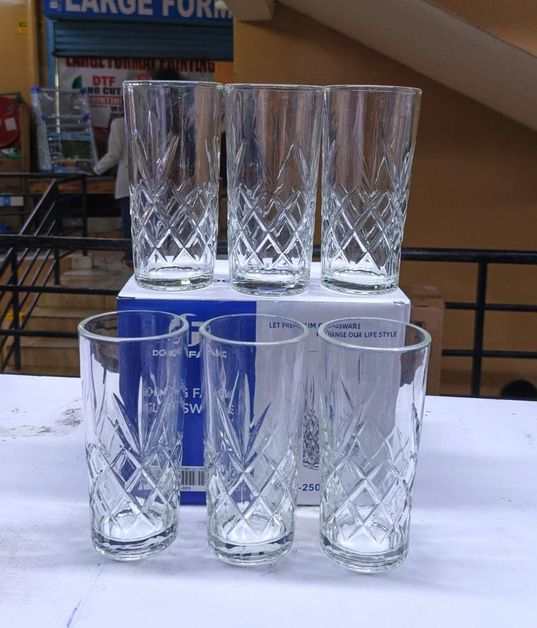 6PCS Clear Glass Tumblers Set – Premium Drinking Glasses for Juice, Water, Soda & Cocktails, Durable Crystal Design Highball Glass Set for Home, Kitchen, Bar & Restaurant Use