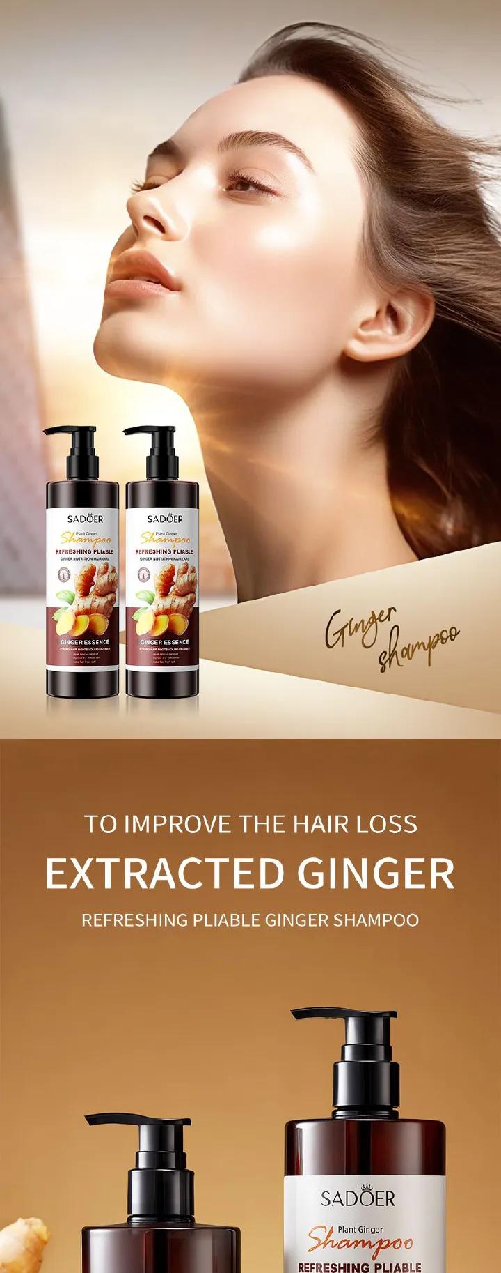 4PCS SADOER Ginger Hair Care 4PCS Set: Shampoo, Conditioner, Hair Mask & Treatment Liquid - Reduces Dryness, Bifurcation & Coarseness, Leaving Hair Elastic & Shiny