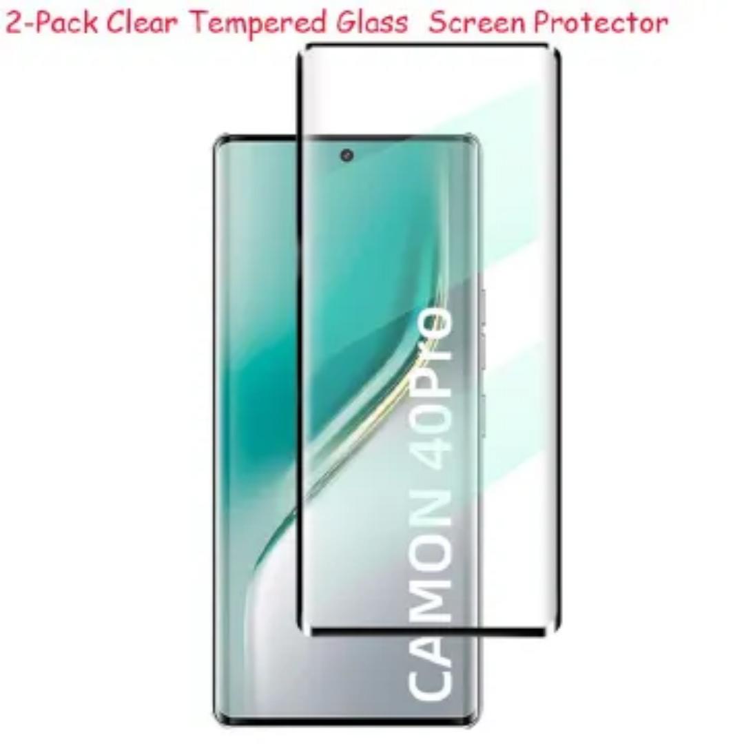 2 Pack] 3D Curved Coverage Screen Protector for Tecno Camon 40 Pro 9H Tempered Glass Film,HD Clear Scratch Resistant,Bubble-Free
