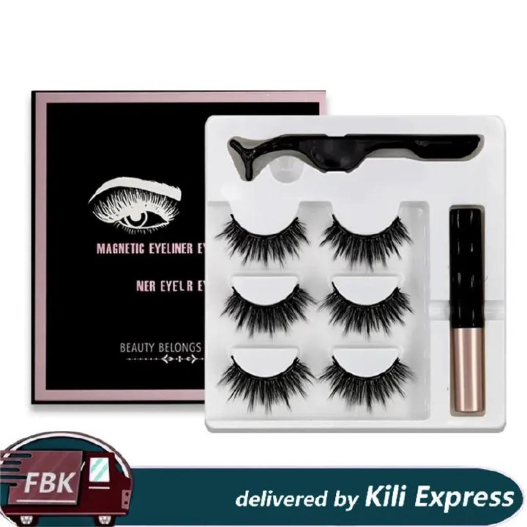 3 Pairs Magnetic Eyelashes set Magnet Liquid Eyeliner&amp; Magnetic Lashes &amp; Tweezer Set Makeup False Eyelashes Makeup Kit