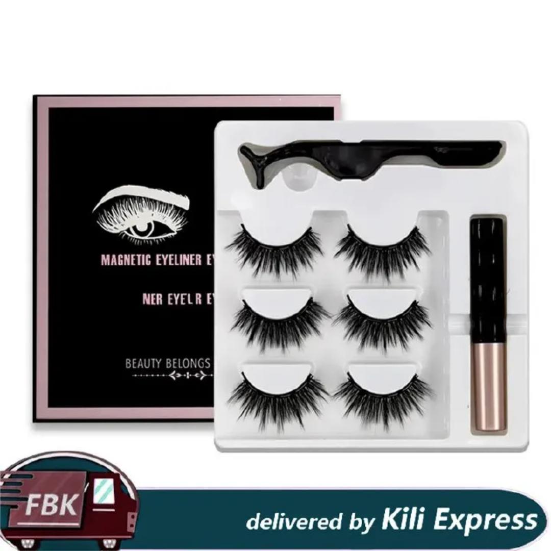 3 Pairs Magnetic Eyelashes set Magnet Liquid Eyeliner&amp; Magnetic Lashes &amp; Tweezer Set Makeup False Eyelashes Makeup Kit