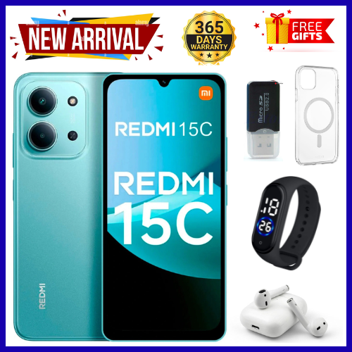 BRAND NEW REDMI 15C 256GB ROM +16GB RAM EXPANDABLE 6.9'' LCD 50MP Main Camera 8MP selfie camera 6000mAh 33W Fast Charger Android 15 Side Fingerprint -Smartphones Side fingerprint