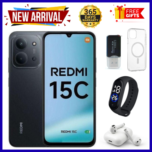 BRAND NEW REDMI 15C 256GB ROM +16GB RAM EXPANDABLE 6.9'' LCD 50MP Main Camera 8MP selfie camera 6000mAh 33W Fast Charger Android 15 Side Fingerprint -Smartphones Side fingerprint