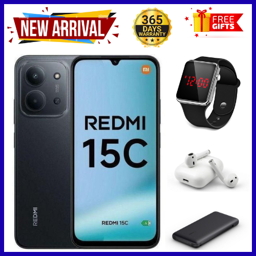 BRAND NEW REDMI 15C 128GB/256GB ROM +8GB/16GB RAM EXPANDABLE 6.9'' LCD 50MP Main Camera 8MP selfie camera 6000mAh 33W Fast Charger Android 15 Side Fingerprint -Smartphones Side fingerprint