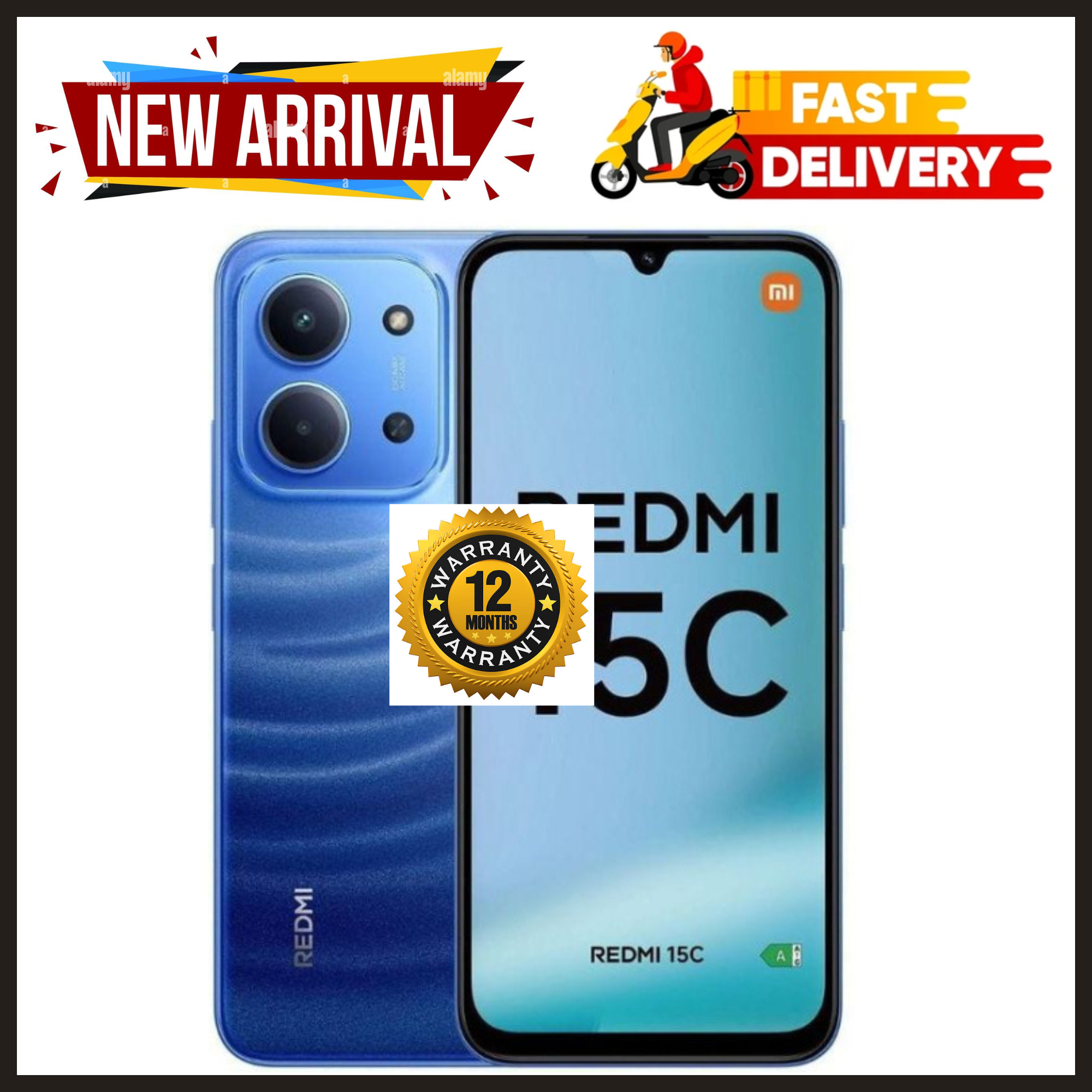 BRAND NEW REDMI 15C 128GB ROM + 8GB RAM EXPANDABLE 6.9'' LCD 50MP Main Camera 8MP selfie camera 6000mAh 33W Fast Charger Android 15 Side Fingerprint -Smartphones Side fingerprint