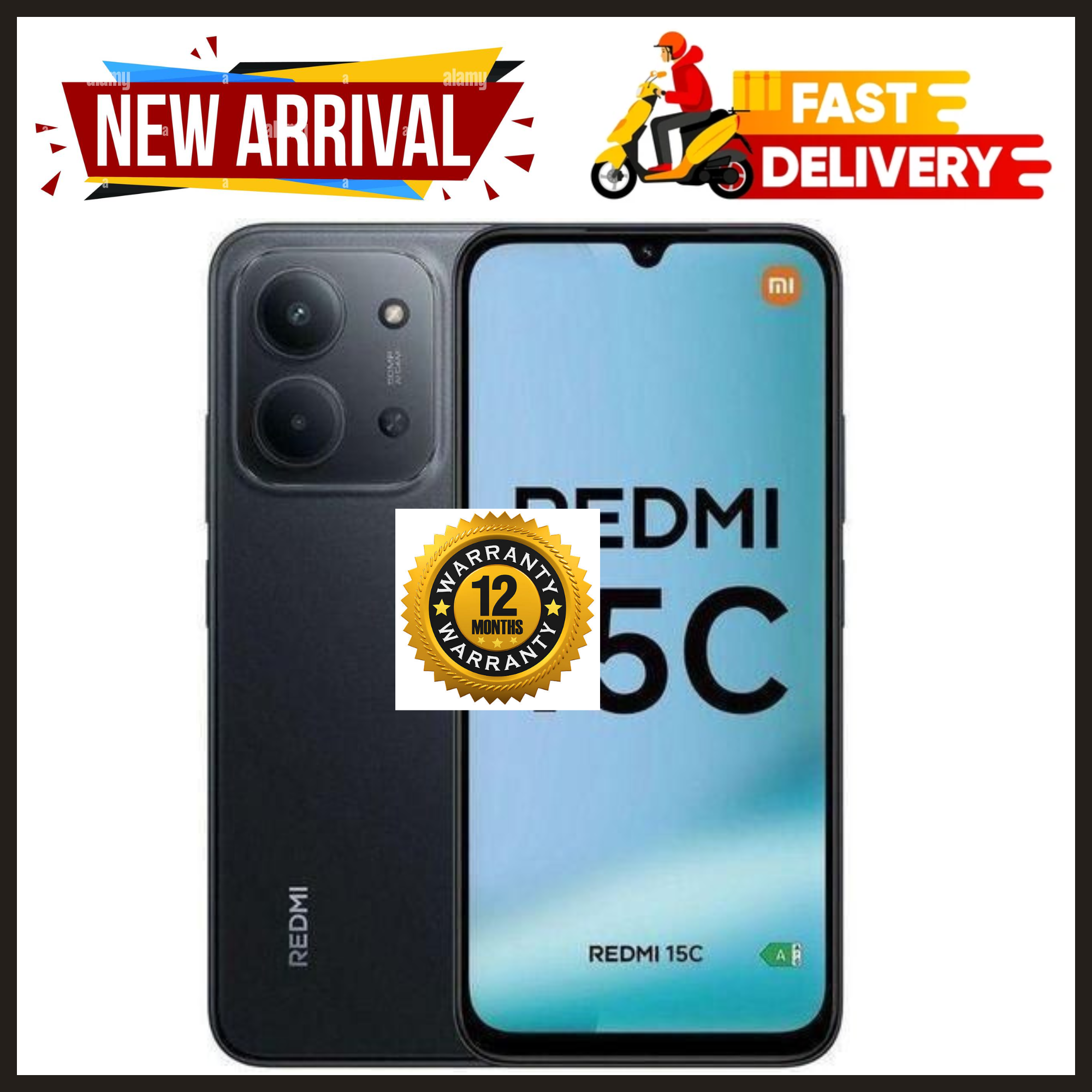 BRAND NEW REDMI 15C 128GB ROM + 8GB RAM EXPANDABLE 6.9'' LCD 50MP Main Camera 8MP selfie camera 6000mAh 33W Fast Charger Android 15 Side Fingerprint -Smartphones Side fingerprint