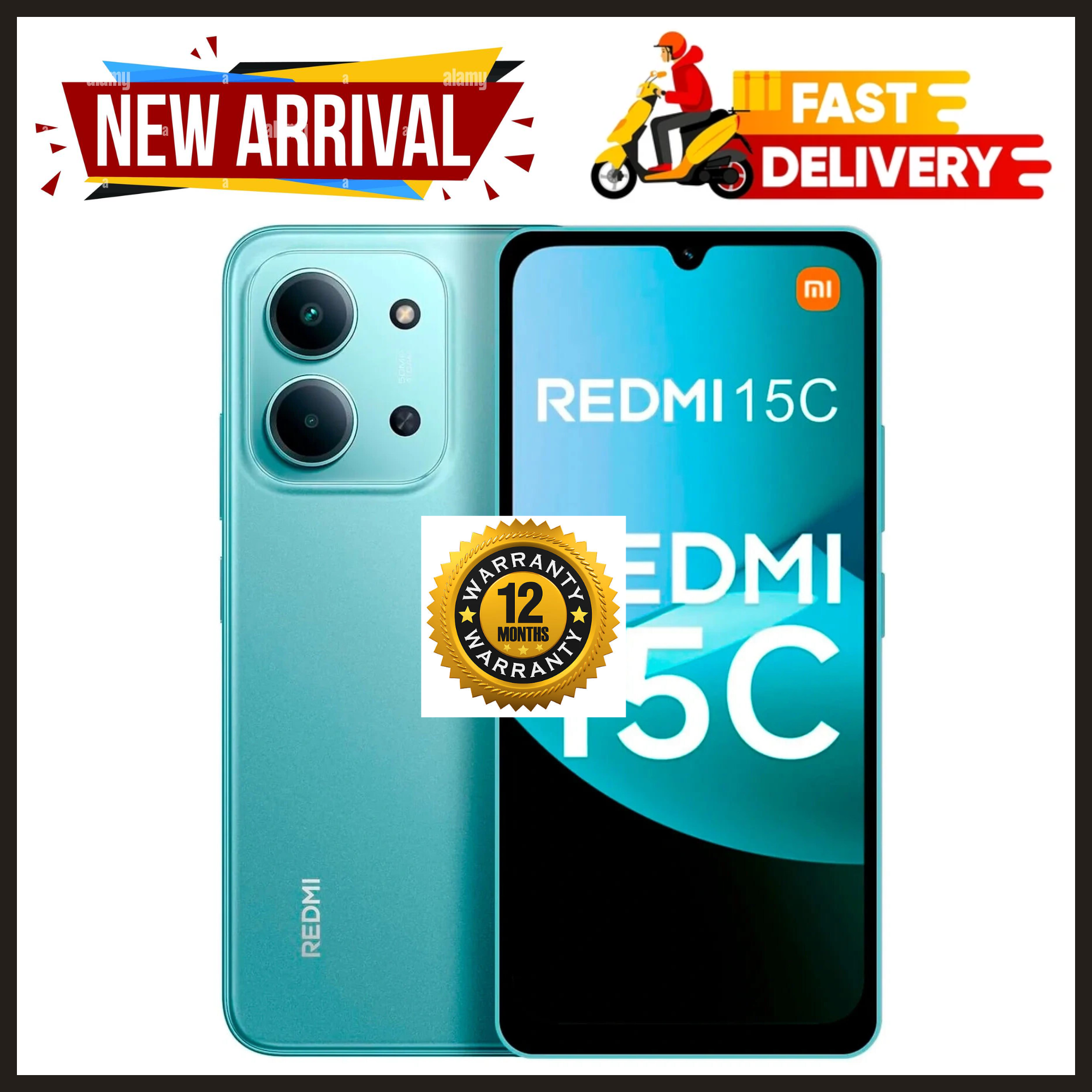BRAND NEW REDMI 15C 128GB ROM + 8GB RAM EXPANDABLE 6.9'' LCD 50MP Main Camera 8MP selfie camera 6000mAh 33W Fast Charger Android 15 Side Fingerprint -Smartphones Side fingerprint