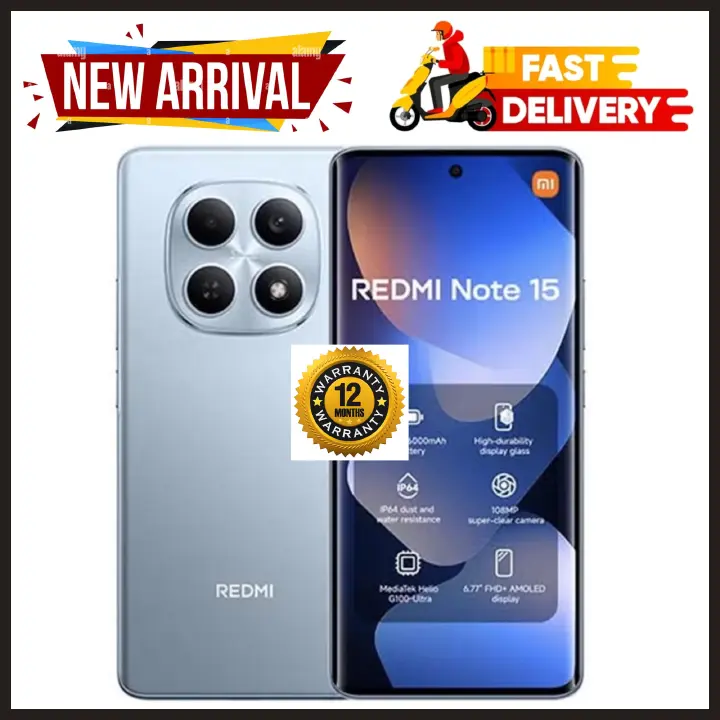 BRAND NEW XIAOMI Redmi Note 15 256GB ROM + 8GB RAM 6.77" 120Hz AMOLED Curved Display 108 MP Rear Camera 20MP Selfie 6000mAh Battery 33W FAST CHARGING On-Screen Fingerprint