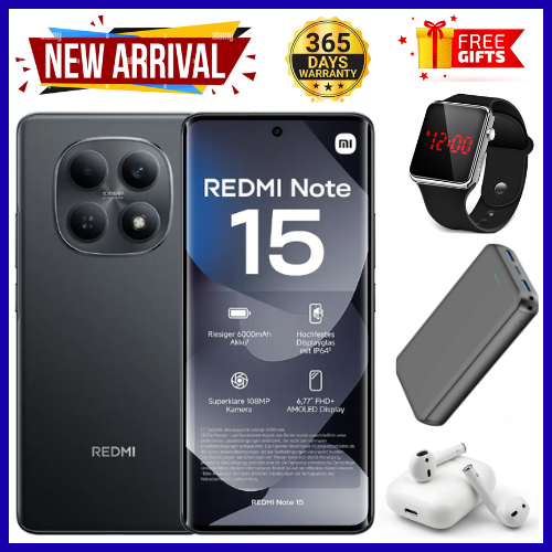 BRAND NEW XIAOMI Redmi Note 15 256GB ROM + 8GB RAM 6.77" 120Hz AMOLED Curved Display 108 MP Rear Camera 20MP Selfie 6000mAh Battery 33W FAST CHARGING On-Screen Fingerprint
