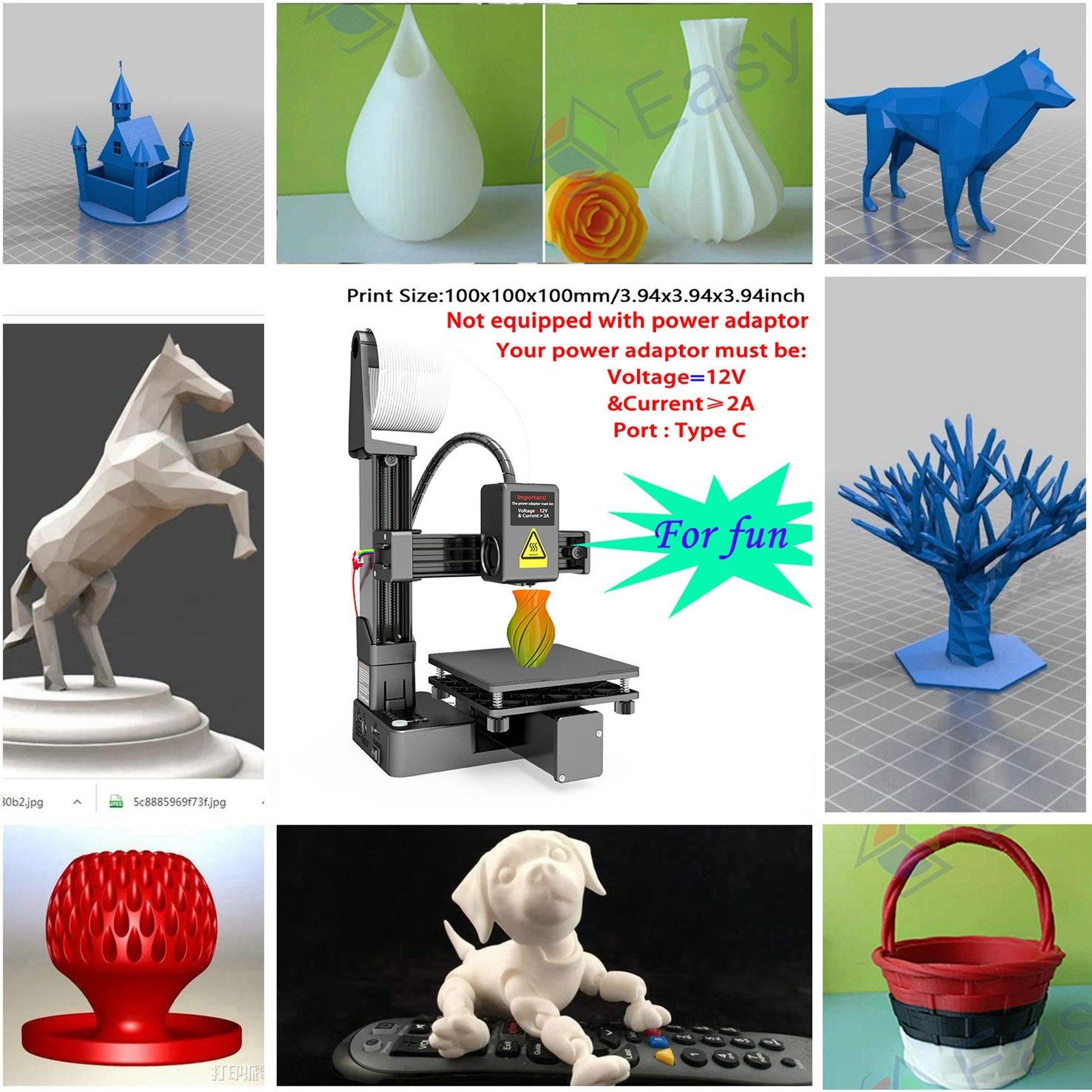 EasyThreed 3D Printer Entry Level Compatible with PLA TPU 1.75mm Filament include Power Adaptor.