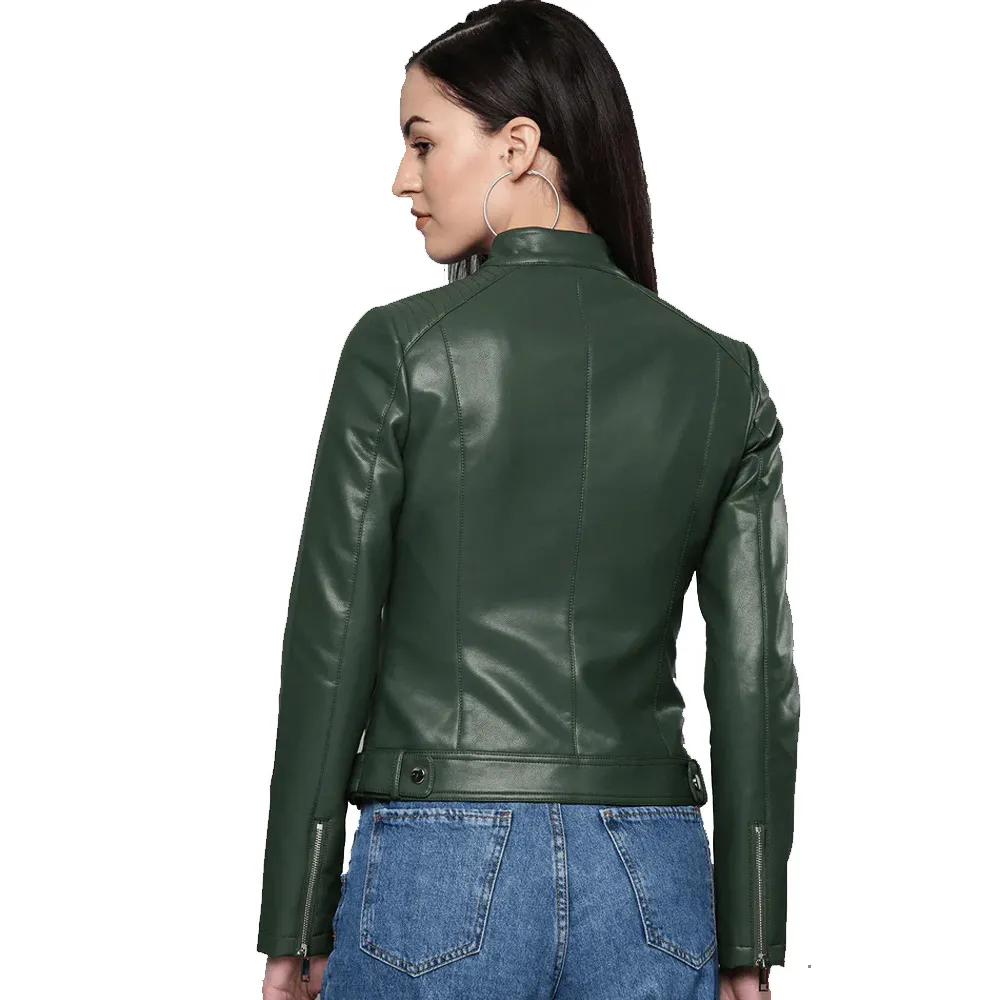 Stylish Women’s Leather Jacket Slim Fit Zipper Coat Casual Biker Jacket Faux Leather Warm Outerwear Ladies Fashion Streetwear Autumn Winter Trendy Coat
