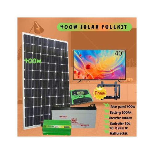 Powermate 400 Watts Solar Panel Fullkit + Free 40 Inches Digital TV + 200AH Solar Battery + 1000W Solar Power Inverter + 30Ah Solar Charger + Wall MountController +