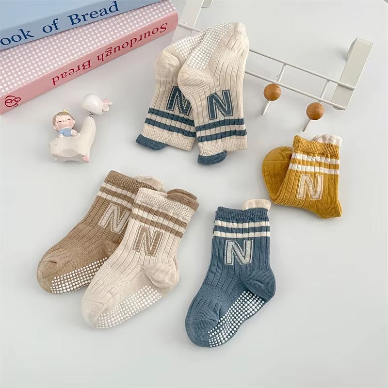 3Pairs/Lot Baby Letter Non-slip Socks Soft Cotton Short Kids Sock Infant Toddler Boys Girls Cute Stripe Socken For 0-5Years