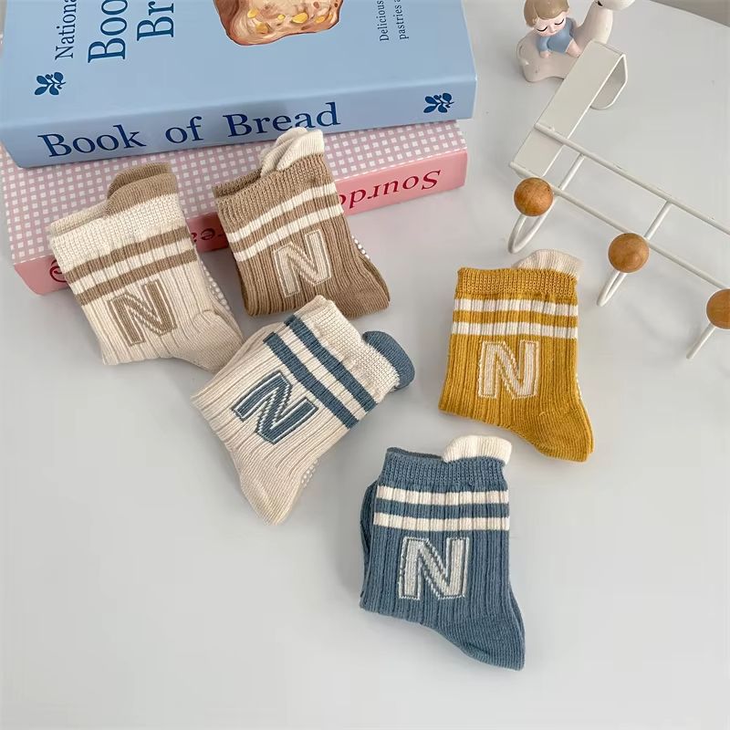 3Pairs/Lot Baby Letter Non-slip Socks Soft Cotton Short Kids Sock Infant Toddler Boys Girls Cute Stripe Socken For 0-5Years