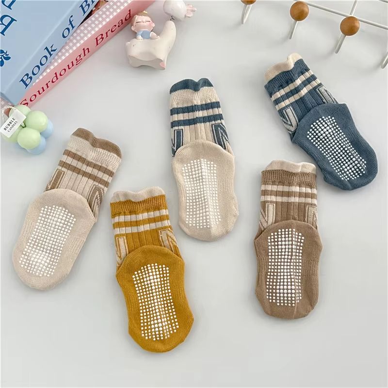 3Pairs/Lot Baby Letter Non-slip Socks Soft Cotton Short Kids Sock Infant Toddler Boys Girls Cute Stripe Socken For 0-5Years