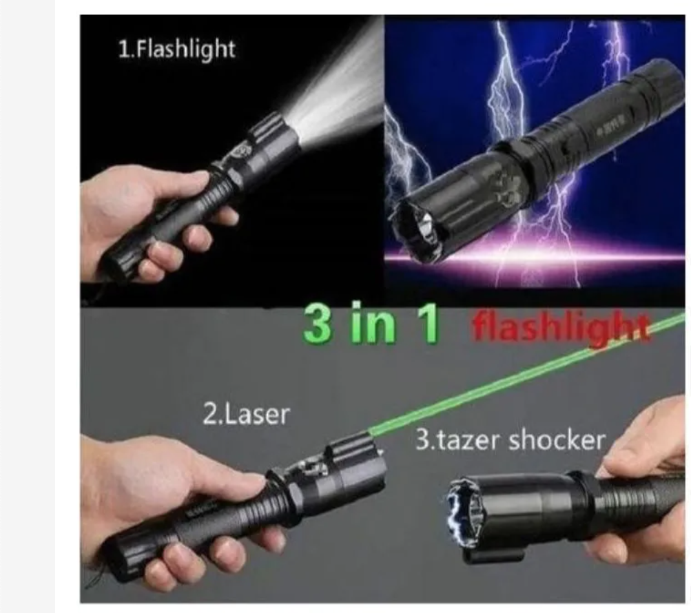3-in-1 Rechargeable Self-Defense Stun Gun Torch – Electric Shock Device with Laser Pointer & Flashlight for Security Protection