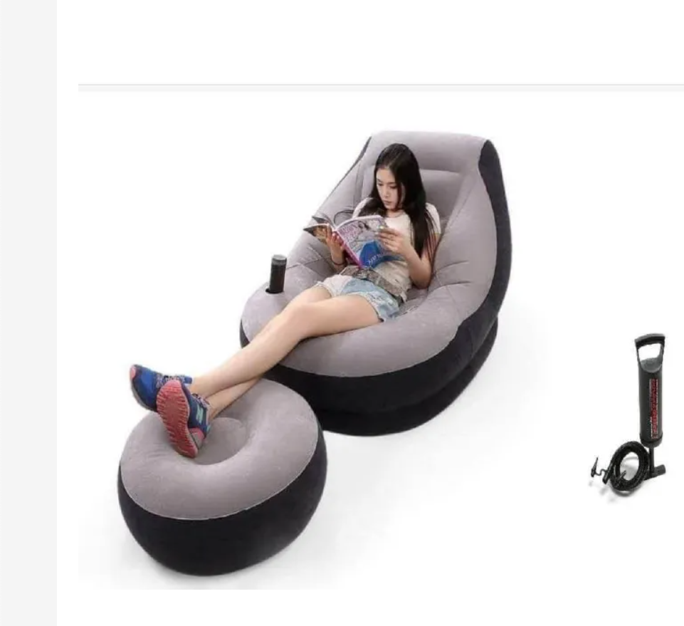 Big Size Inflatable Seat with Foot Rest & Pump .Comfortable Lounge Chair for Home, Office & Outdoor