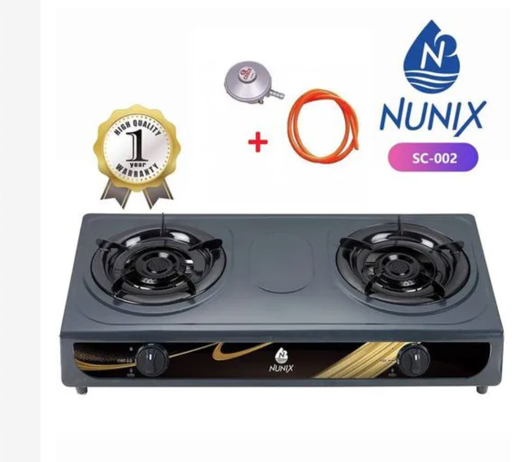 Nunix Table Top Double Burner Gas Stove Cooker + Pipe & Regulator Black,25x15x10 cm,