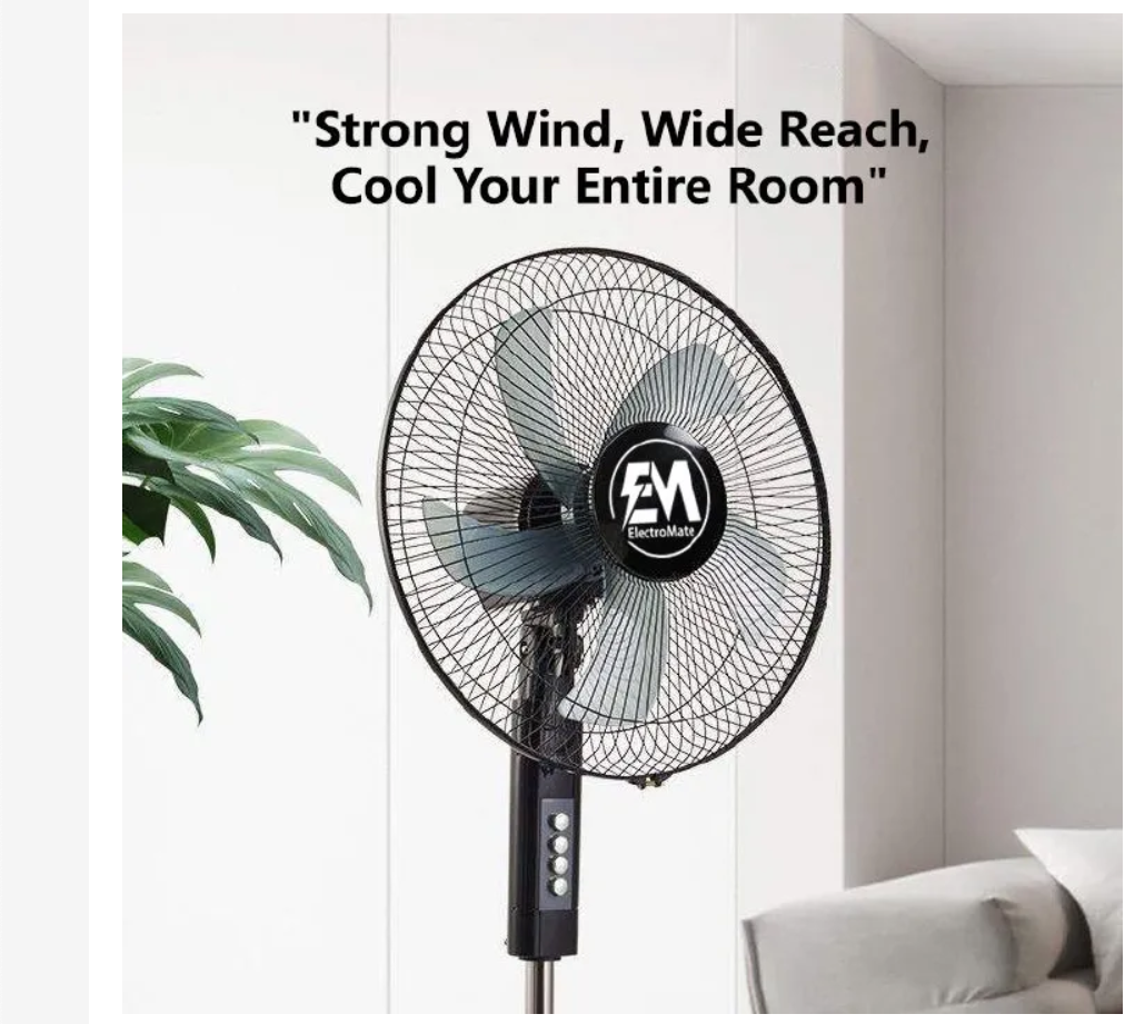 EM 16 Inch Stand Fan -5 Blades 3 Speed Powerful motor Fan Electric Floor Fan Cooling Fan Cooler Floor Fan ElectroMate