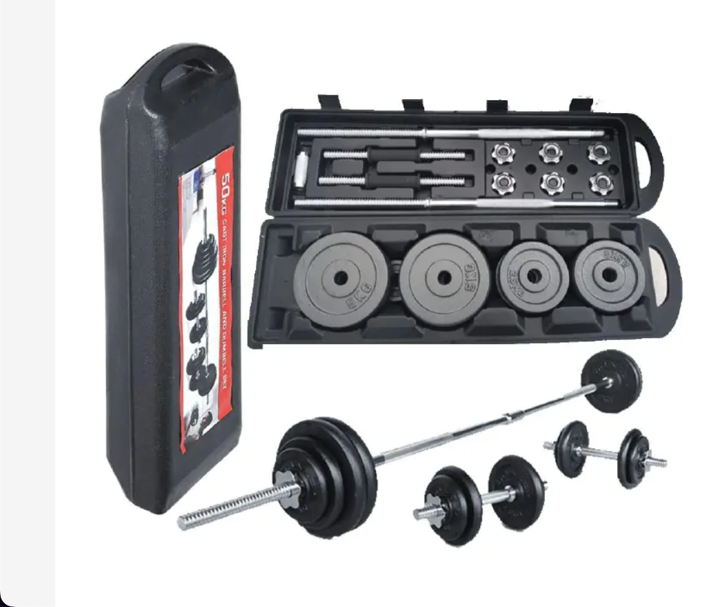 50Kg York Adjustable Cast Iron Dumbbell and Barbell Weights Set - Strength Training Equipment Home Gym Fitness