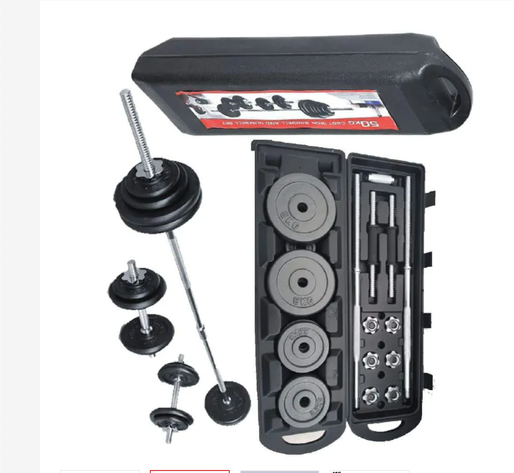 50Kg York Adjustable Cast Iron Dumbbell and Barbell Weights Set - Strength Training Equipment Home Gym Fitness