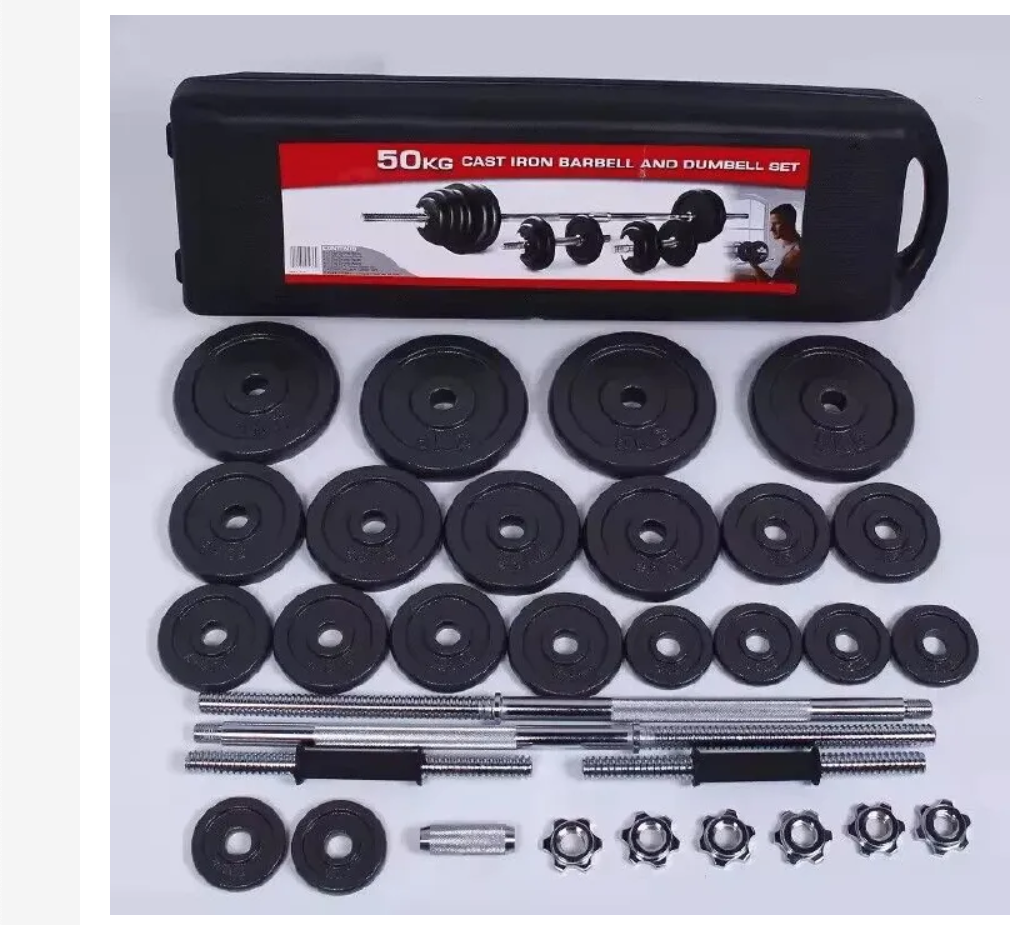 50Kg York Adjustable Cast Iron Dumbbell and Barbell Weights Set - Strength Training Equipment Home Gym Fitness