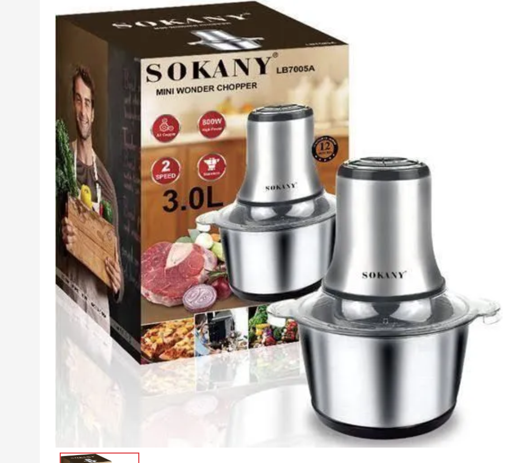 Sokany 3L Electric Chopper  Stainless Steel Food Processor