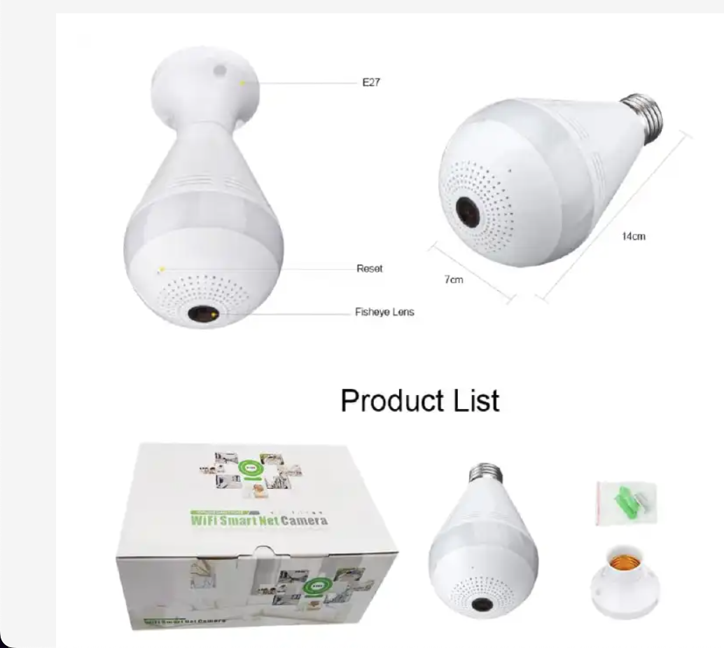 Panoramic cctv Nanny cam light 360 degrees bulb camera smart wifi 💥Night Vision 💥SD slot