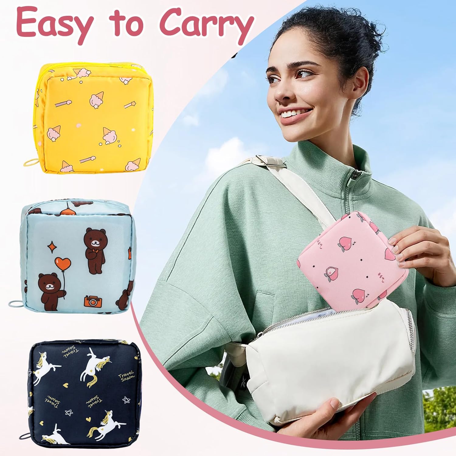 Sanitary Pad Pouch for Travel, Waterproof Small Napkin Pouches for Women and Girls, Multi-Functional Storage for Sanitary Pads, Earphones, and Jewelry
