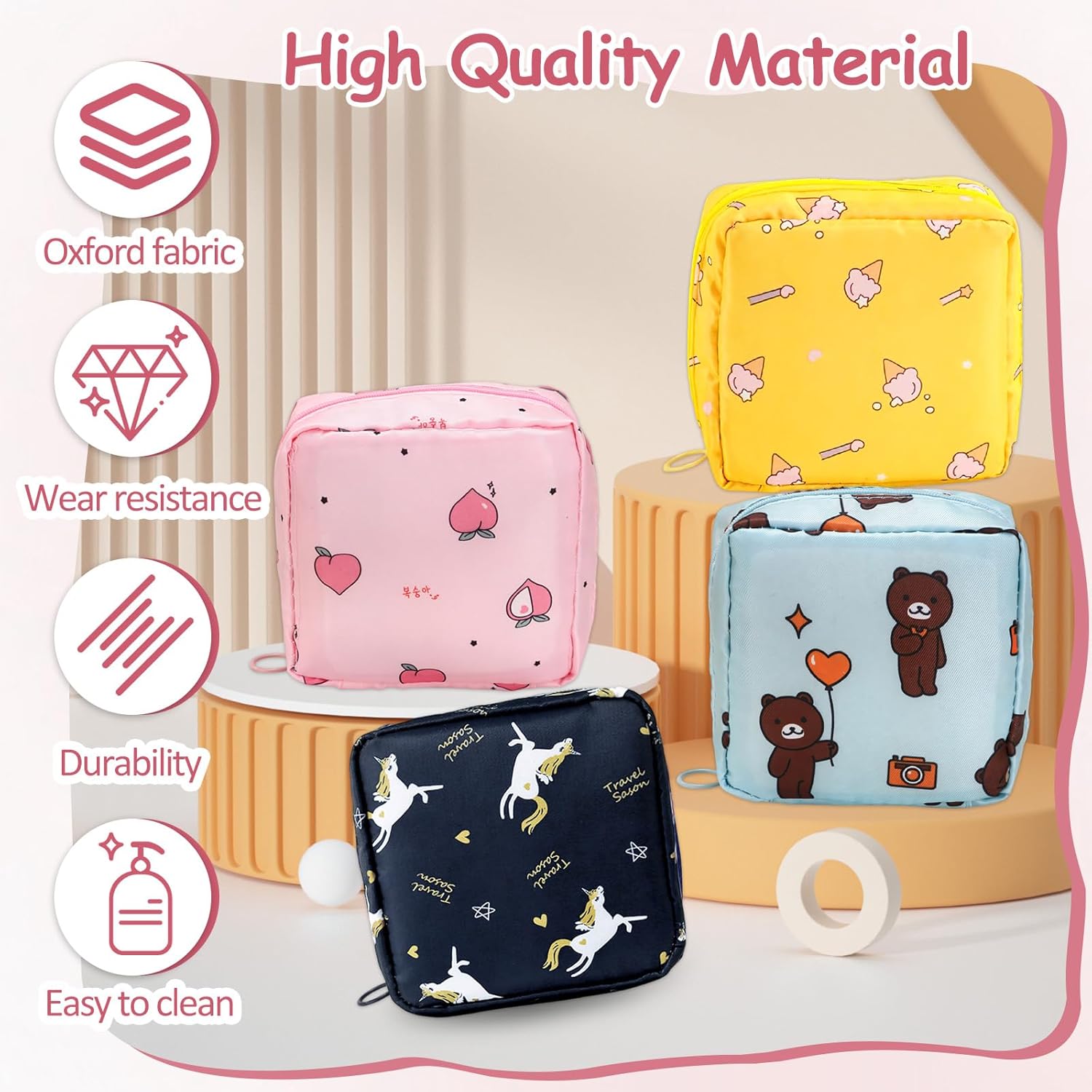 Sanitary Pad Pouch for Travel, Waterproof Small Napkin Pouches for Women and Girls, Multi-Functional Storage for Sanitary Pads, Earphones, and Jewelry