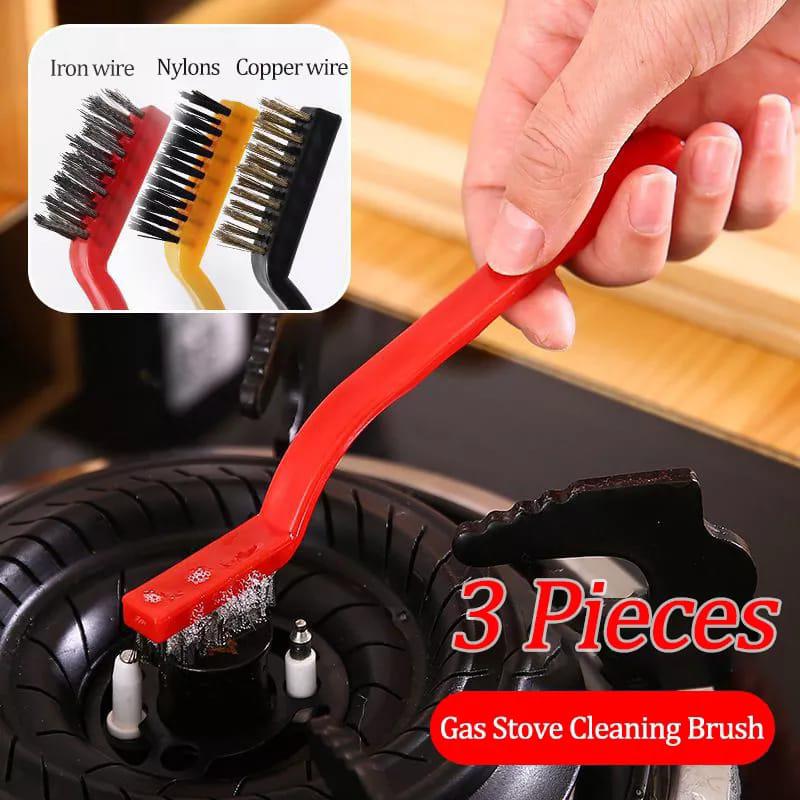 Gas Stove Cleaning Wire Metal Brush for Cleaning, Brass Rust & Paint Removal Metal Scrubbing Polishing Brush, Kitchen Tools Cleaner Tools - (Pack of 1 Contains 3 Pieces of Set)
