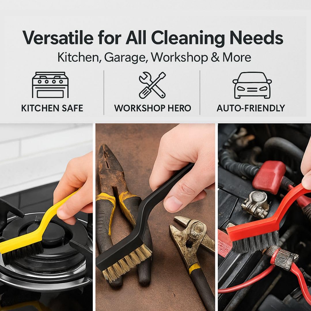 Gas Stove Cleaning Wire Metal Brush for Cleaning, Brass Rust & Paint Removal Metal Scrubbing Polishing Brush, Kitchen Tools Cleaner Tools - (Pack of 1 Contains 3 Pieces of Set)