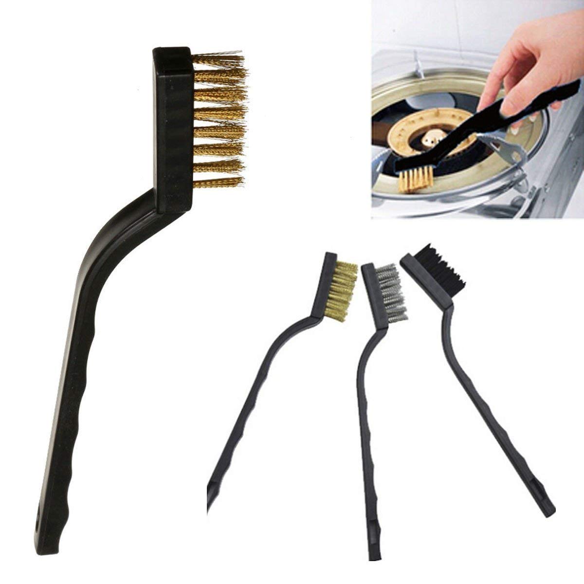 Gas Stove Cleaning Wire Metal Brush for Cleaning, Brass Rust & Paint Removal Metal Scrubbing Polishing Brush, Kitchen Tools Cleaner Tools - (Pack of 1 Contains 3 Pieces of Set)