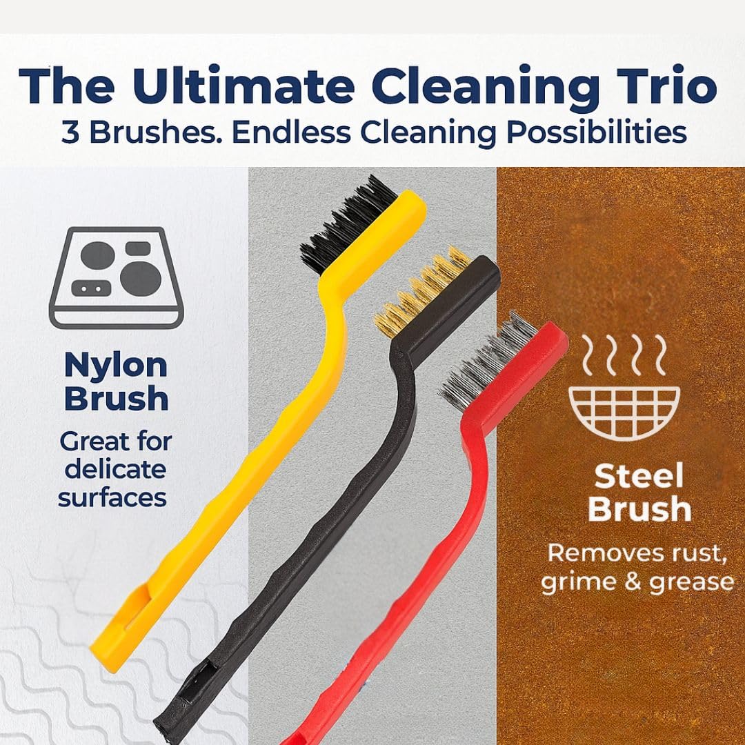 Gas Stove Cleaning Wire Metal Brush for Cleaning, Brass Rust & Paint Removal Metal Scrubbing Polishing Brush, Kitchen Tools Cleaner Tools - (Pack of 1 Contains 3 Pieces of Set)