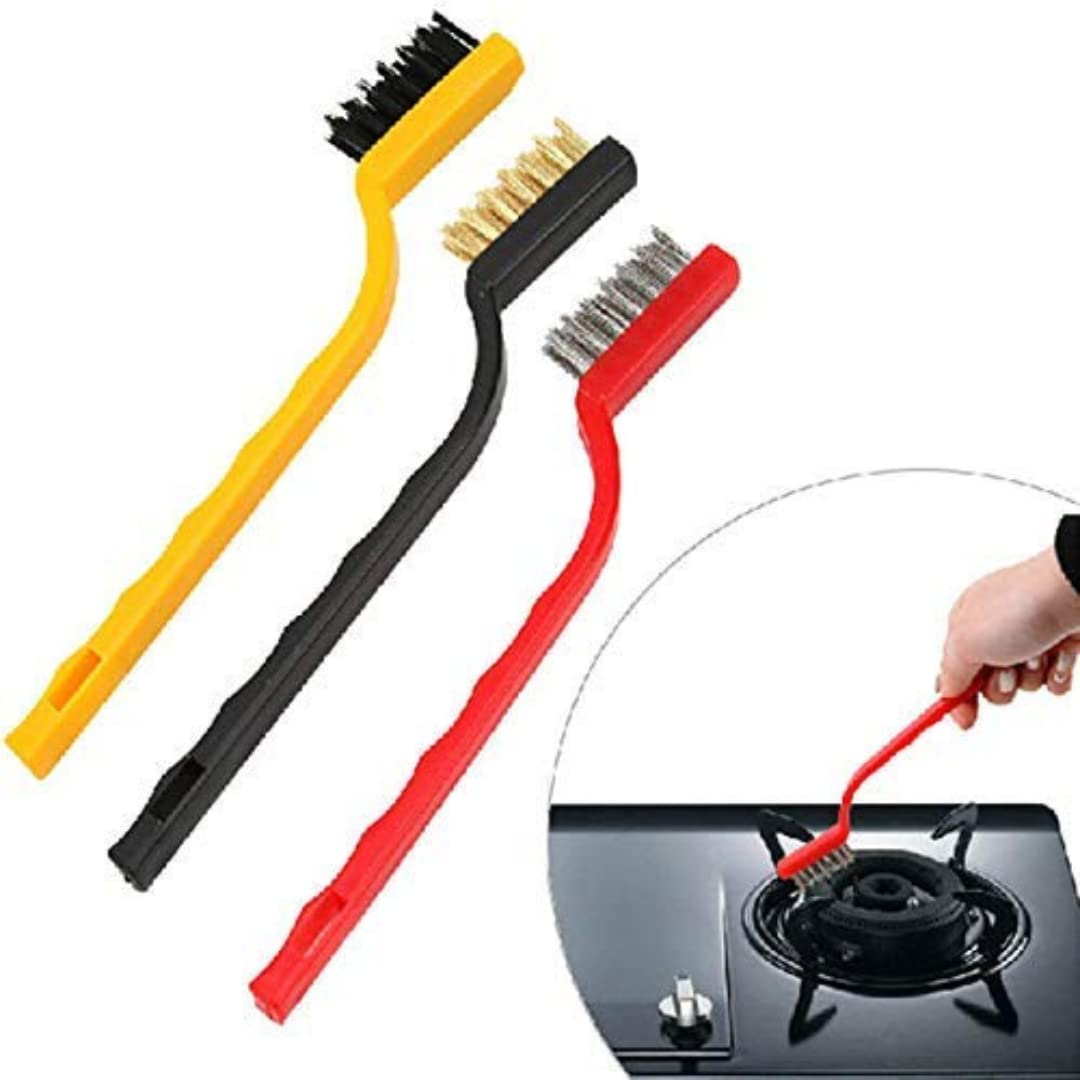 Gas Stove Cleaning Wire Metal Brush for Cleaning, Brass Rust & Paint Removal Metal Scrubbing Polishing Brush, Kitchen Tools Cleaner Tools - (Pack of 1 Contains 3 Pieces of Set)