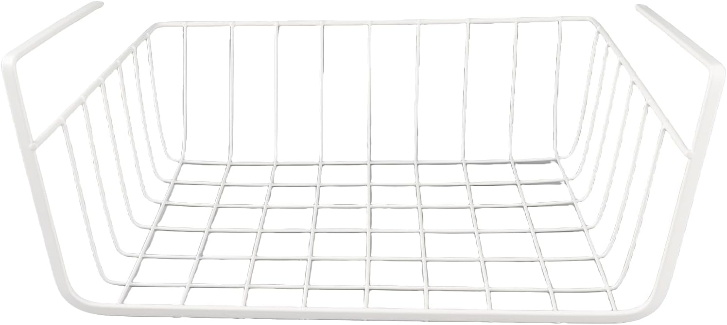 Metal Under Shelf Storage Basket, Hanging Wire Basket for Kitchen Pantry Desk Bookshelf, Easy to Use (Large Size White)
