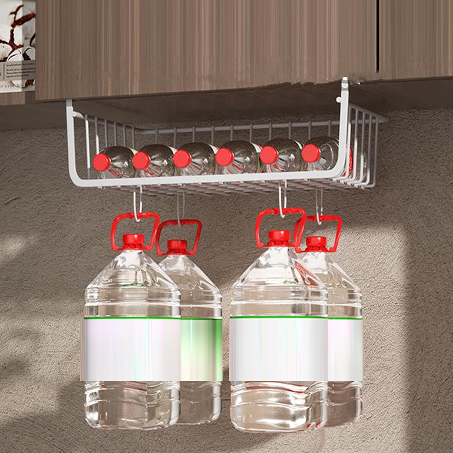 Metal Under Shelf Storage Basket, Hanging Wire Basket for Kitchen Pantry Desk Bookshelf, Easy to Use (Large Size White)