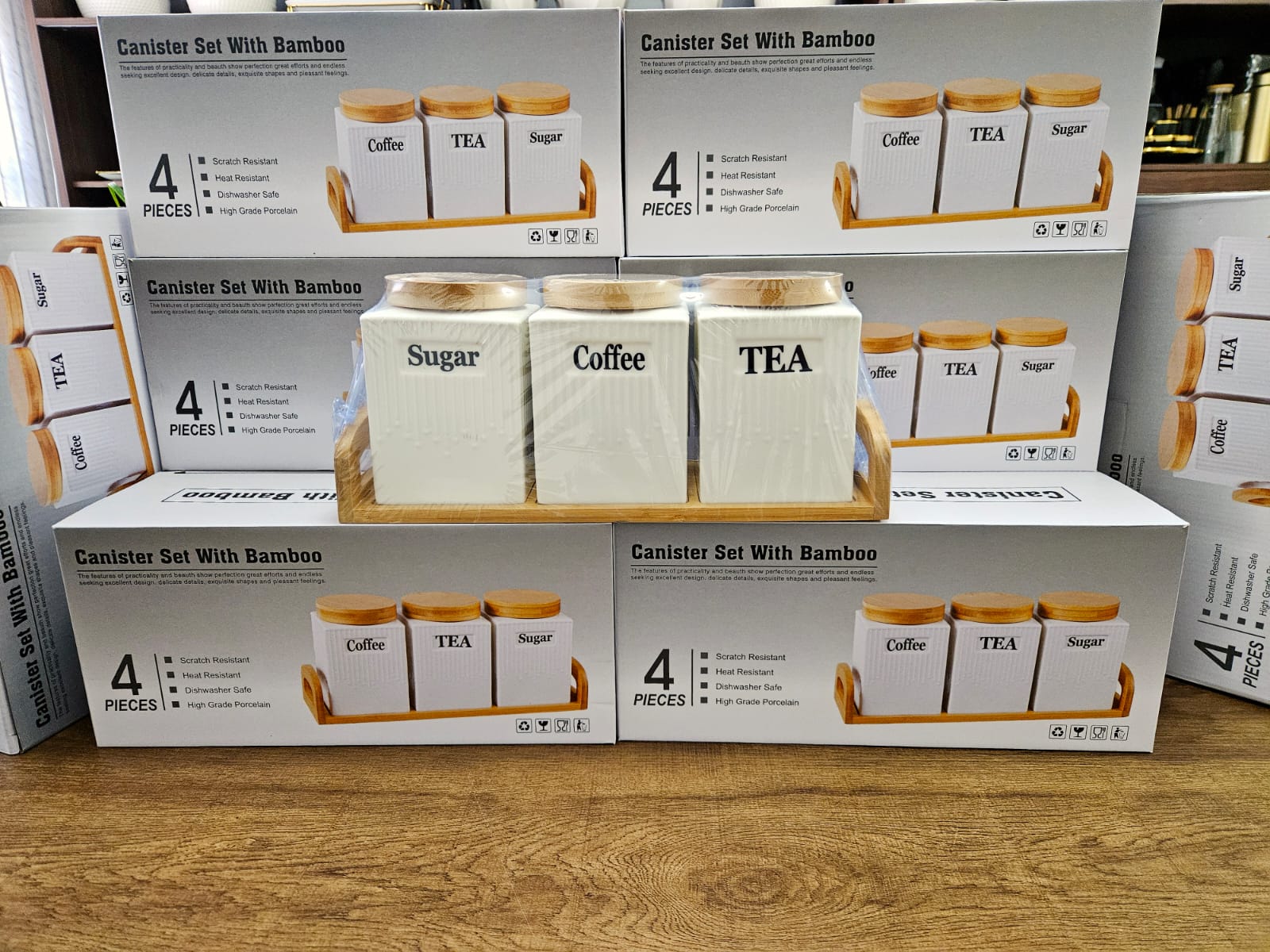 Lid Coffee Teas Sugar Container Multifunctional Food Storage Organizers With Square Kitchen Canister 4pc Ceramic Canisters