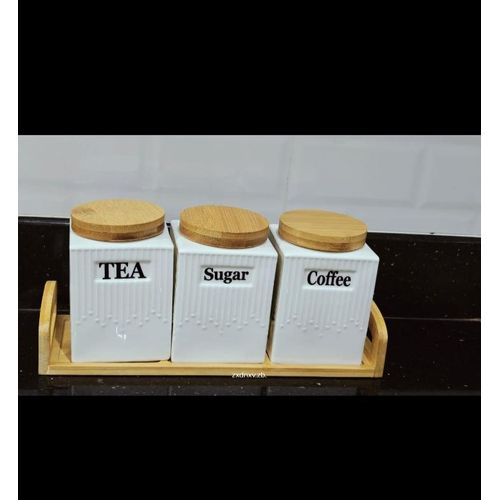 Lid Coffee Teas Sugar Container Multifunctional Food Storage Organizers With Square Kitchen Canister 4pc Ceramic Canisters