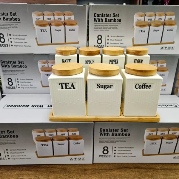 Lid Coffee Teas Sugar Container Multifunctional Food Storage Organizers With Square Kitchen Canister 4pc Ceramic Canisters
