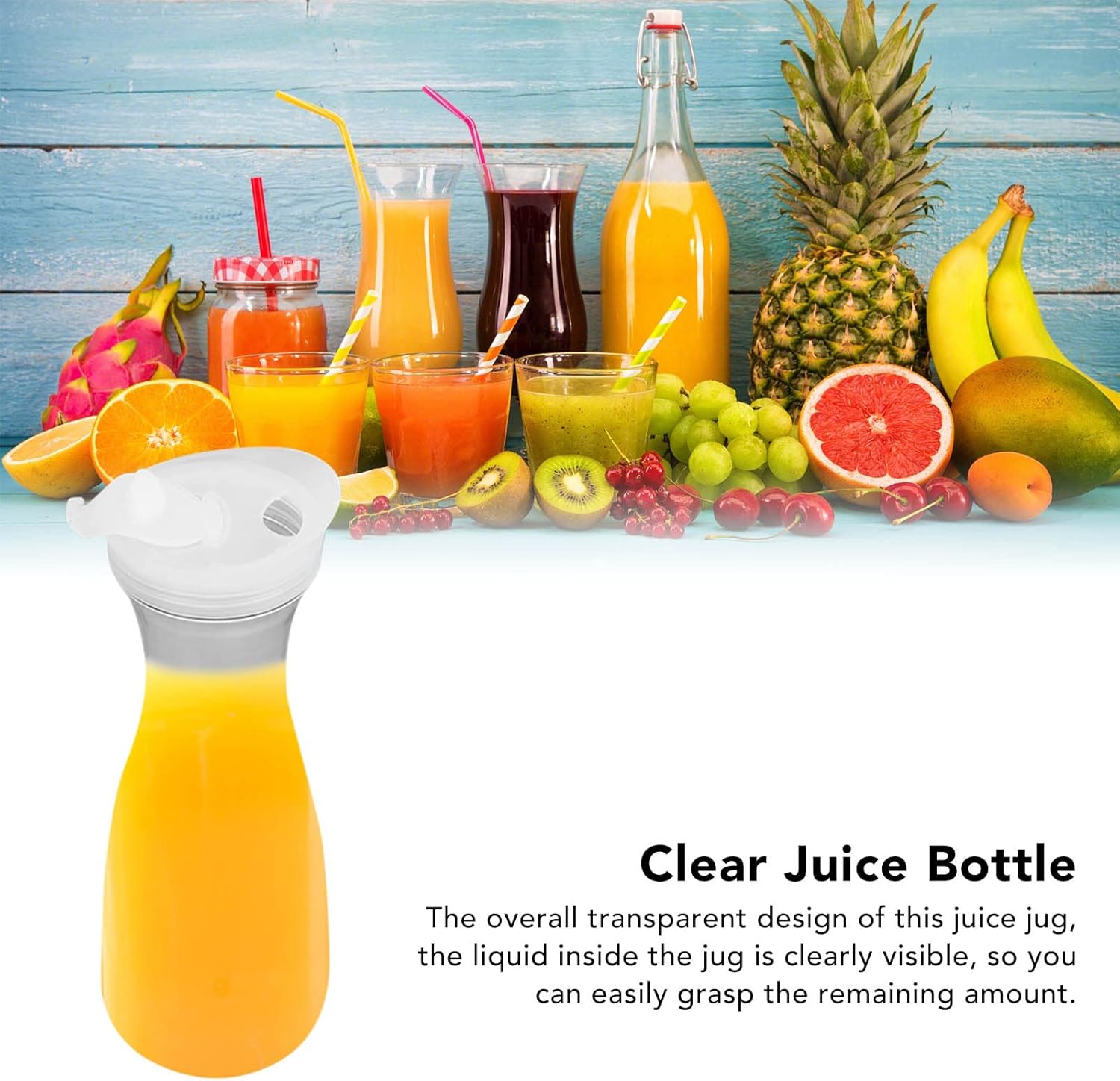 Juice Bottles with Lids,1000ml Transparent Beverage Bottle Leak-Proof Reusable Drinking Bottle Used for Work Gym Home Storage of Juice and Water