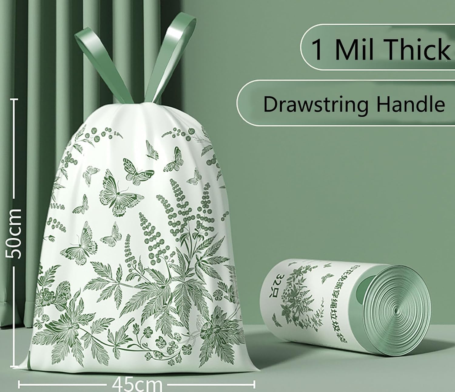 50pcs set Extra Thickened Aerial Kitchen Garbage Bags Drawstring Tie Trash Bags Home Use Tear Resistant PE Material for Food Waste