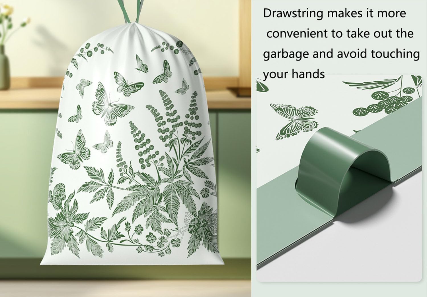 50pcs set Extra Thickened Aerial Kitchen Garbage Bags Drawstring Tie Trash Bags Home Use Tear Resistant PE Material for Food Waste