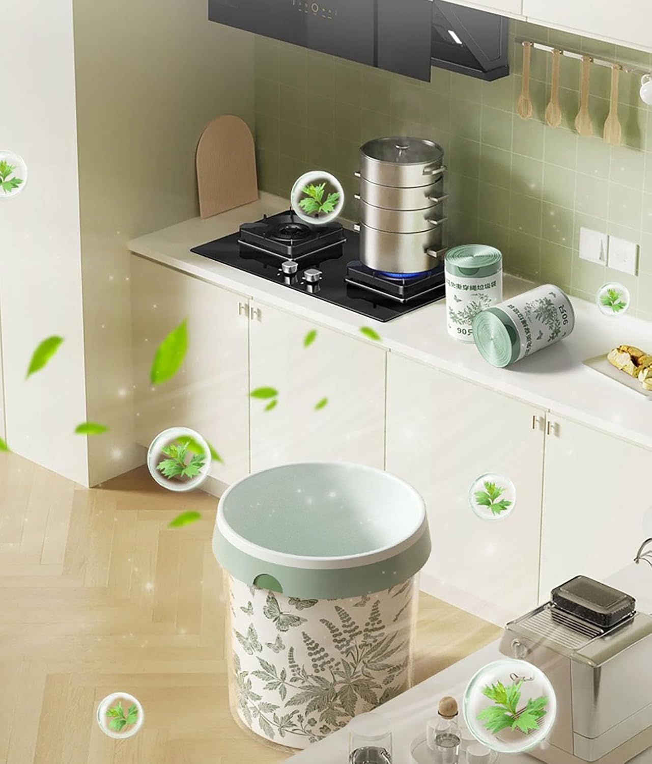 50pcs set Extra Thickened Aerial Kitchen Garbage Bags Drawstring Tie Trash Bags Home Use Tear Resistant PE Material for Food Waste