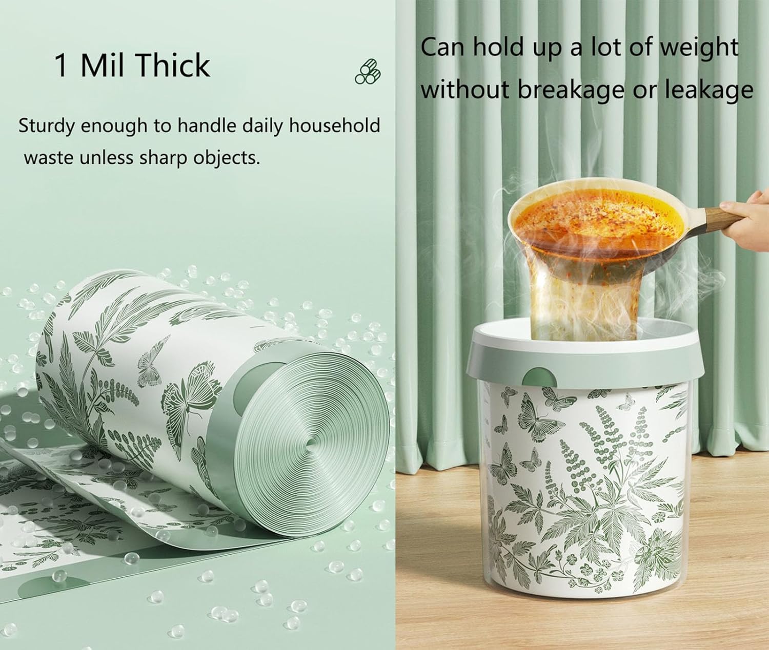 50pcs set Extra Thickened Aerial Kitchen Garbage Bags Drawstring Tie Trash Bags Home Use Tear Resistant PE Material for Food Waste