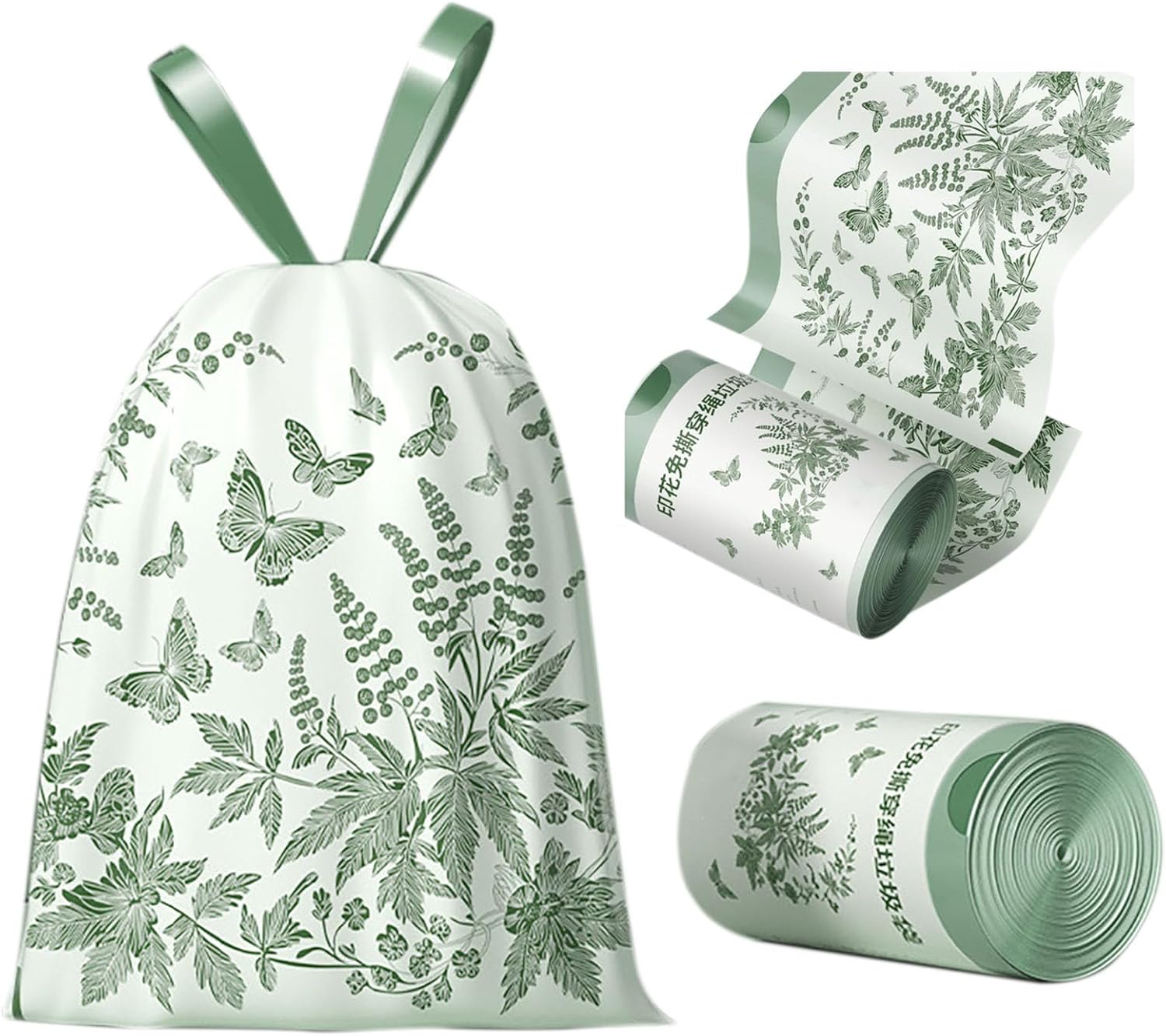 50pcs set Extra Thickened Aerial Kitchen Garbage Bags Drawstring Tie Trash Bags Home Use Tear Resistant PE Material for Food Waste