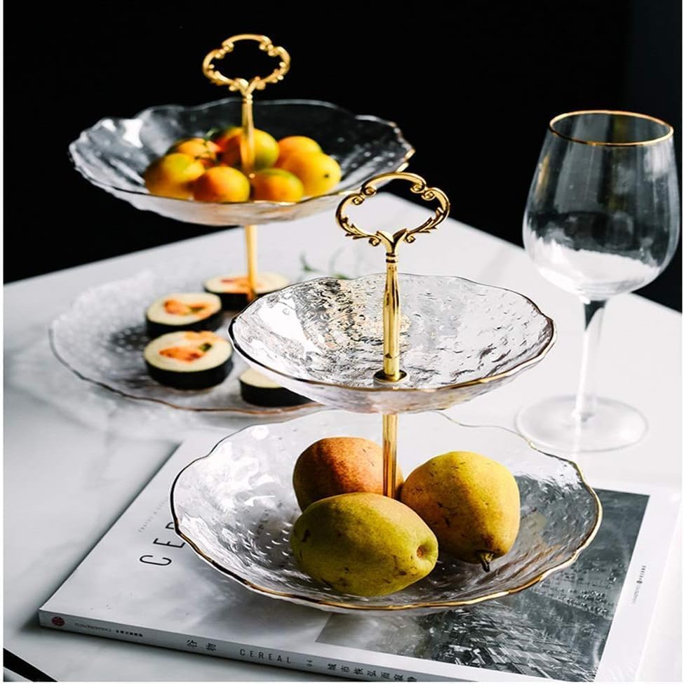Clear Cake and Dessert Serving Stand - Elegant 2 Tier Serving Tray with Gold Metal Stand - Luxury and Durable Design for High-End Hospitality Enthusiasts