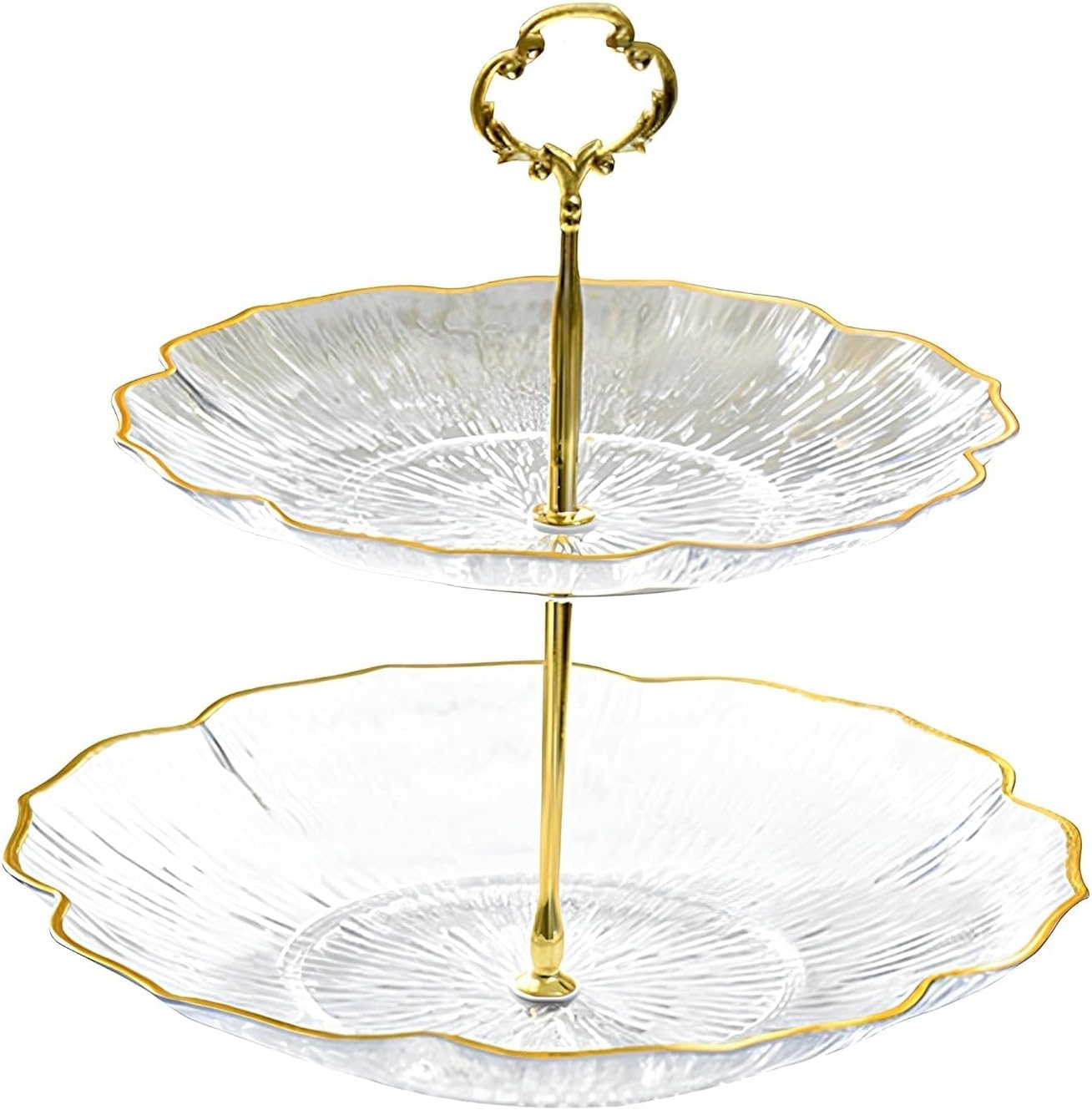 Clear Cake and Dessert Serving Stand - Elegant 2 Tier Serving Tray with Gold Metal Stand - Luxury and Durable Design for High-End Hospitality Enthusiasts
